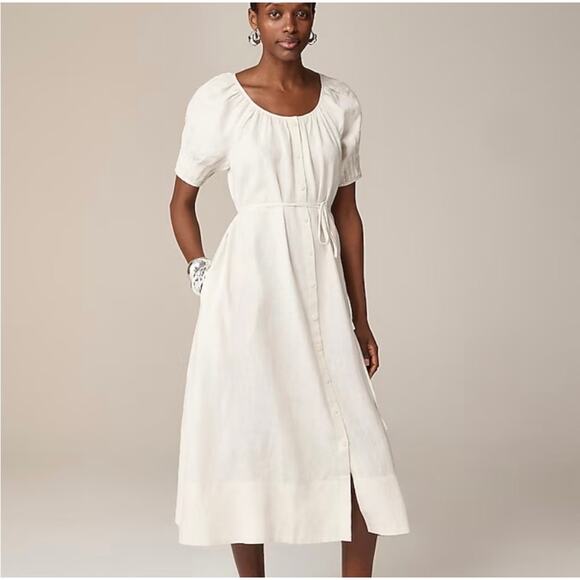 J. Crew Dresses & Skirts - NWT J Crew Button Front Midi Dress Sz S Beige Summer Coastal Casual Beach